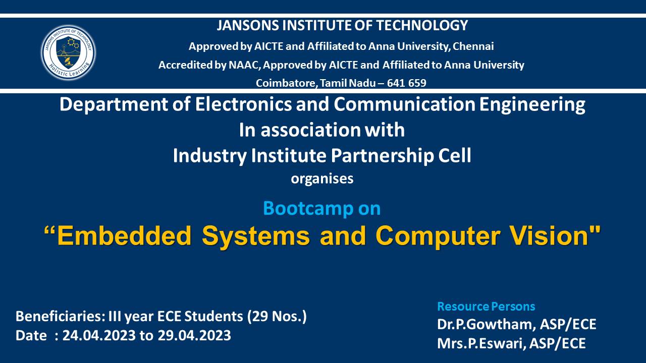 Bootcamp on “Embedded Systems and Computer Vision” Jansons Institute