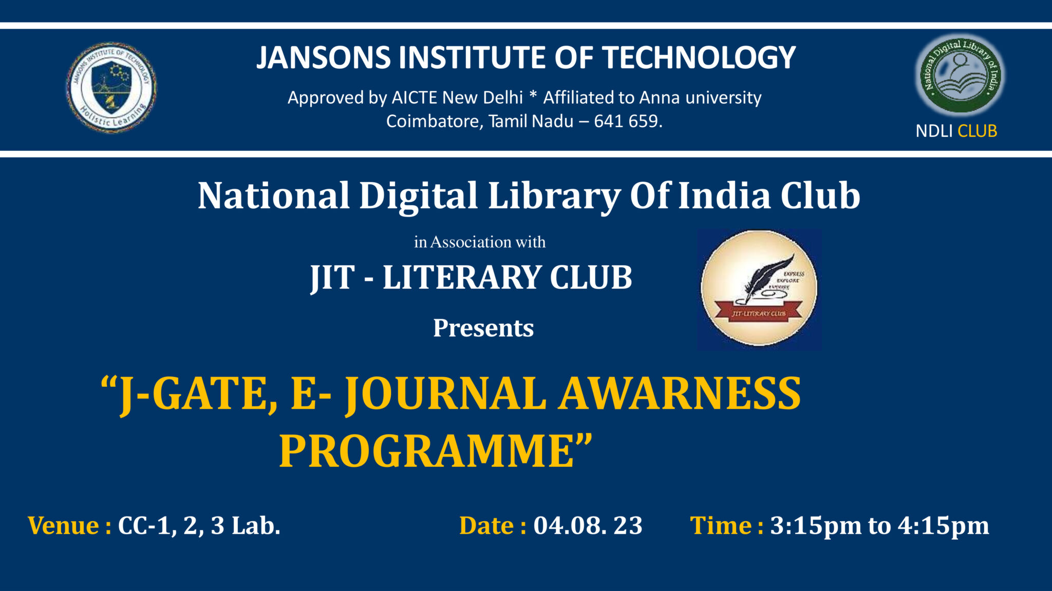 J-GATE, E-Journal Awareness Programme - Jansons Institute Of Technology